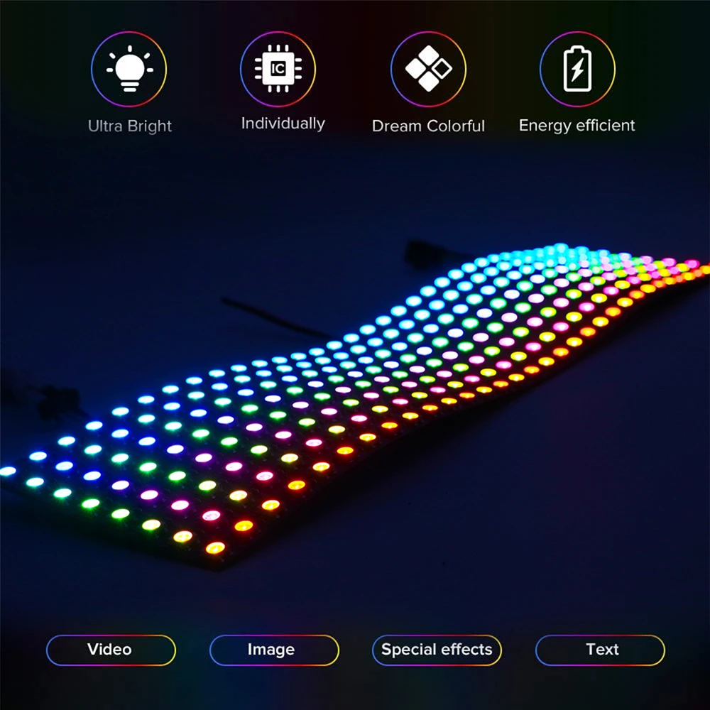 WS2812B SMD5050 RGB لوحة LED Direcalizar بشكل فردي لوز مرن رقمي 8x8 8x32 Modulo de Pixeles Pantalla Matriz DC12V