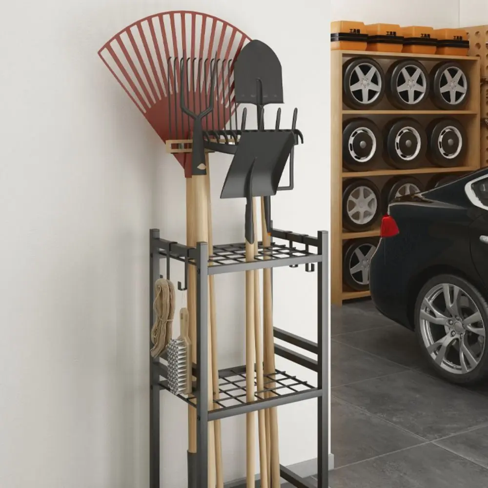 

Durable With Movable Wheel Storage Rack Stable Multi-purpose Yard Agricultural Tool Stand Metal Mop Broom Holder