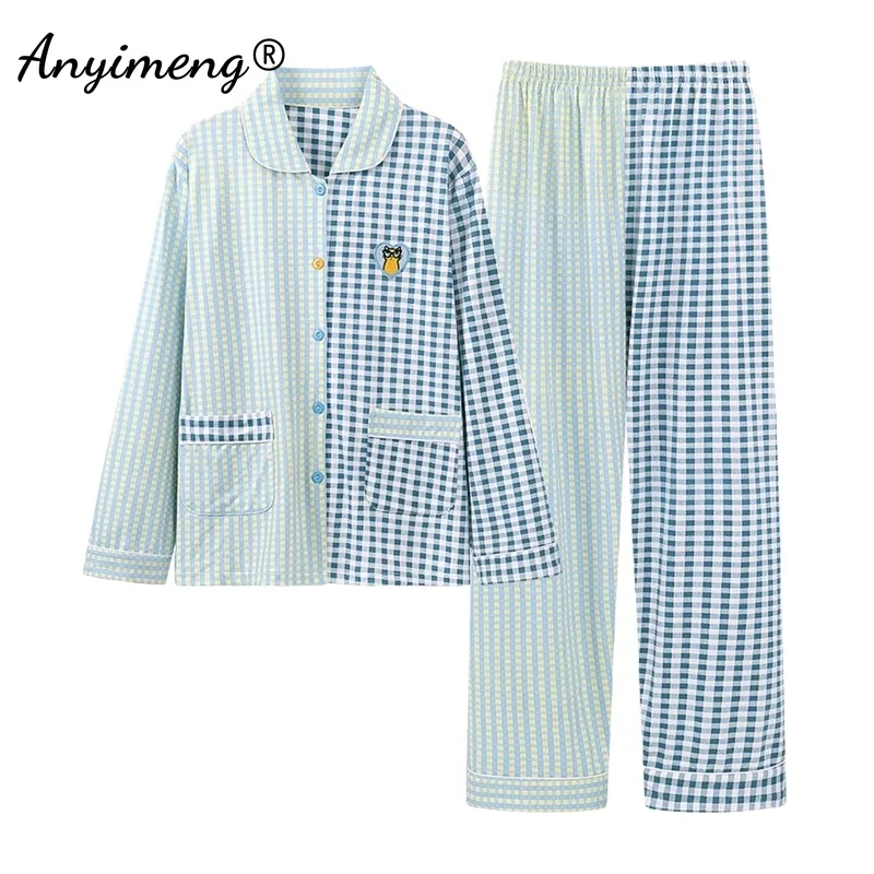 New Autumn Winter Ladies Pajama Sets Faux Cotton Sleepwear Two-piece Set Long Sleeved Pyjamas Fashion Plus Size 4XL Pijamas