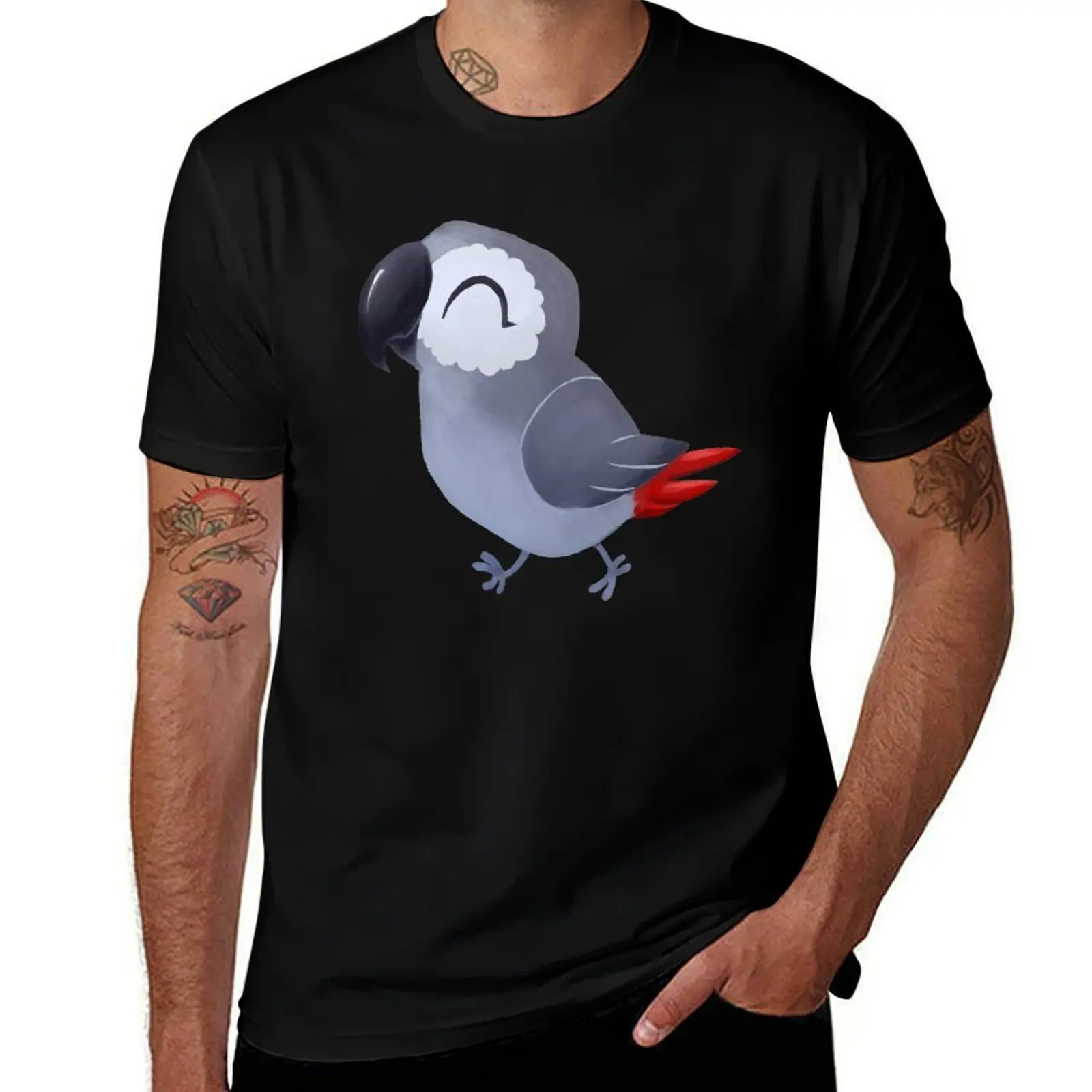 Happy African Grey Parrot T-Shirt Soft Stretch Short Sleeve Top T-Shirt