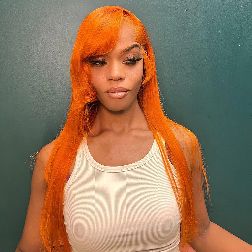 Linhua Ginger Orange Straight Brazilian 13X4 Transparent Lace Wigs Remy 13X6 Lace Frontal Wig 30 Inch Preplucked With Baby Hair