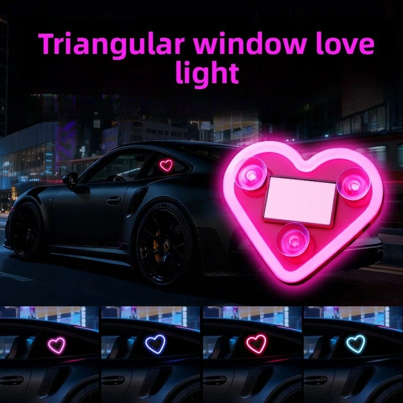 Picture 3: Solar-Powered Led Car Window Neon Lights - Heart-Shaped Rgb-Free Color-Changing Interior Wiring Free Atmosphere Light
