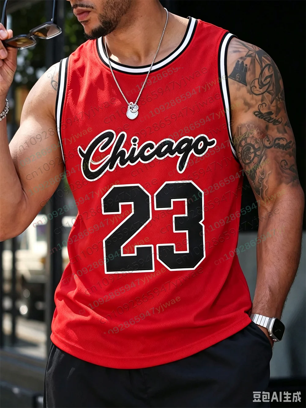 Chicago No.23 Basketball-Trikot, lässige Streetwear, Outdoor-Trainingsshirt, atmungsaktives, schnell trocknendes Sportshirt, Sommer-Herrenweste – Detail 3