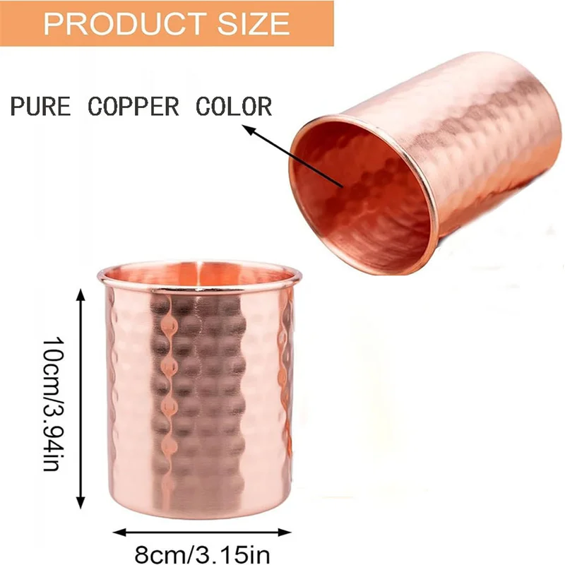 Retro Pure Copper 2 Cups, 2 Straws Set 400ml Solid Moscow Mule 100% Copper Cocktail Glass Beer Milk Mug Tea Tumbler Drinkware