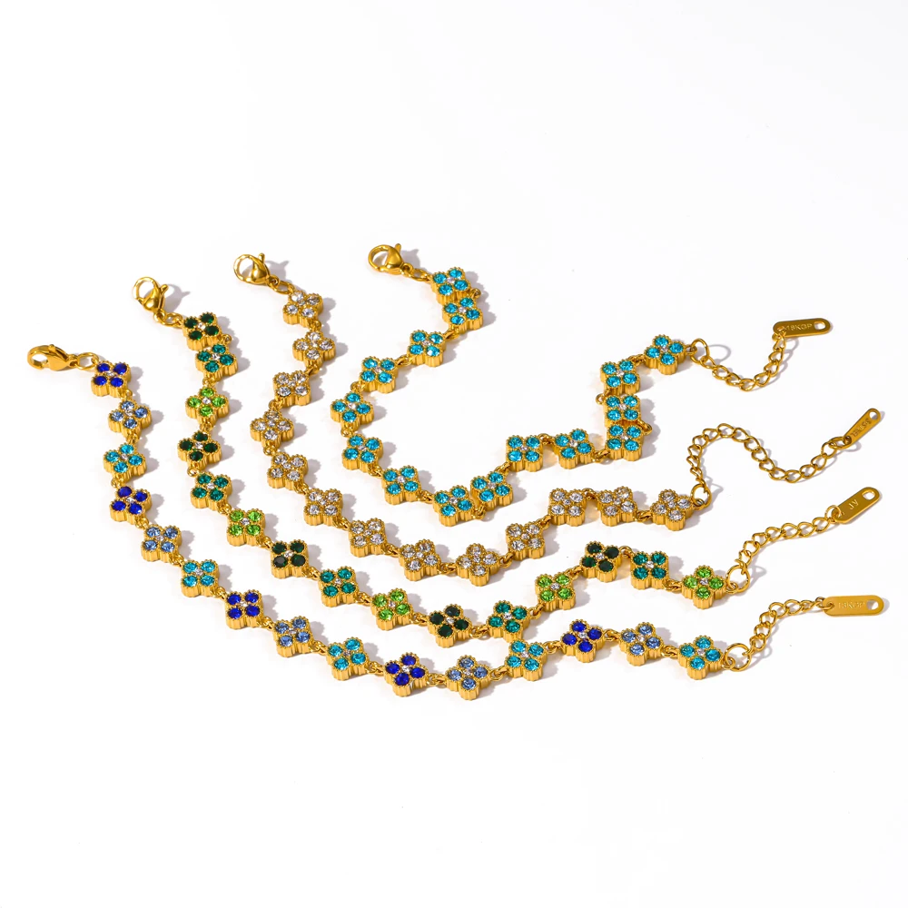 Bracelet en acier inoxydable plaqué or 18 carats avec zircon cubique délicat, bijoux de luxe pour les fêtes, cadeau