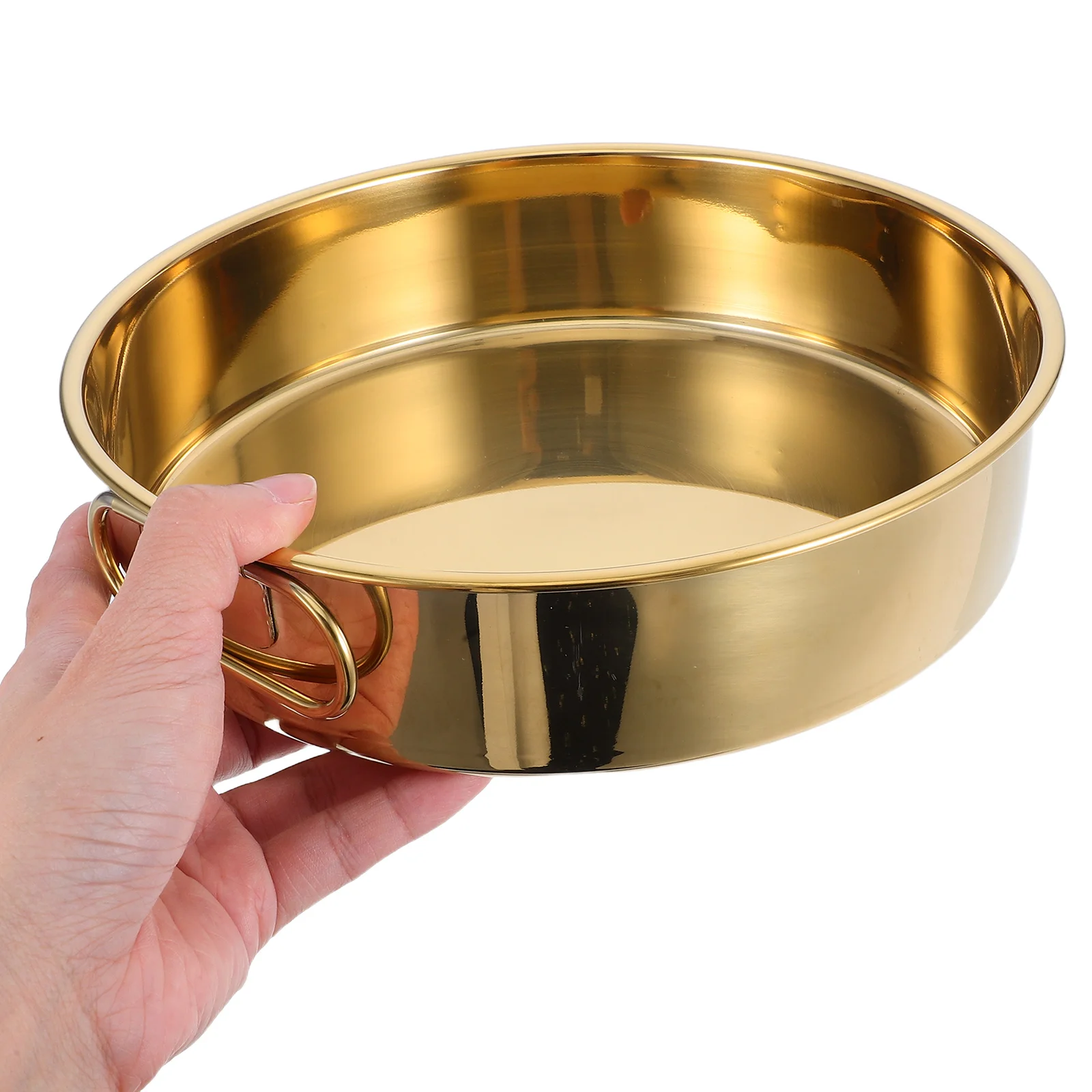 

Stainless Steel Skin Plate 24cm Golden Double Handle Metal Steaming Tray Fish Fish Plate With Handle Plates Kitchen Supplies