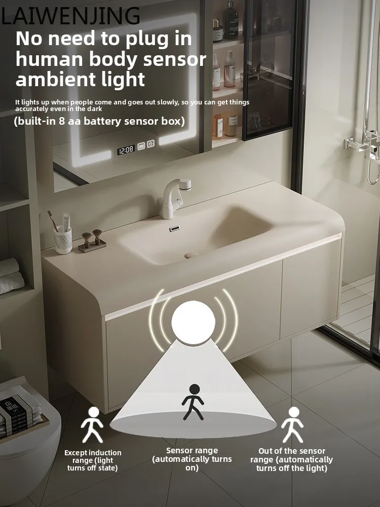 

HLZ Simple Luxury Bathroom Cabinet Set with Curved Wash Basin Sink Bathroom Vanity