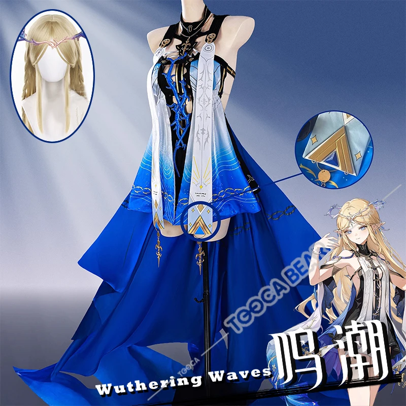 

Game Wuthering Waves Cartethyia Fleurdelys Cosplay Costume Wig Uniform Elf Ears Rinascita Halloween Party for Women Girls