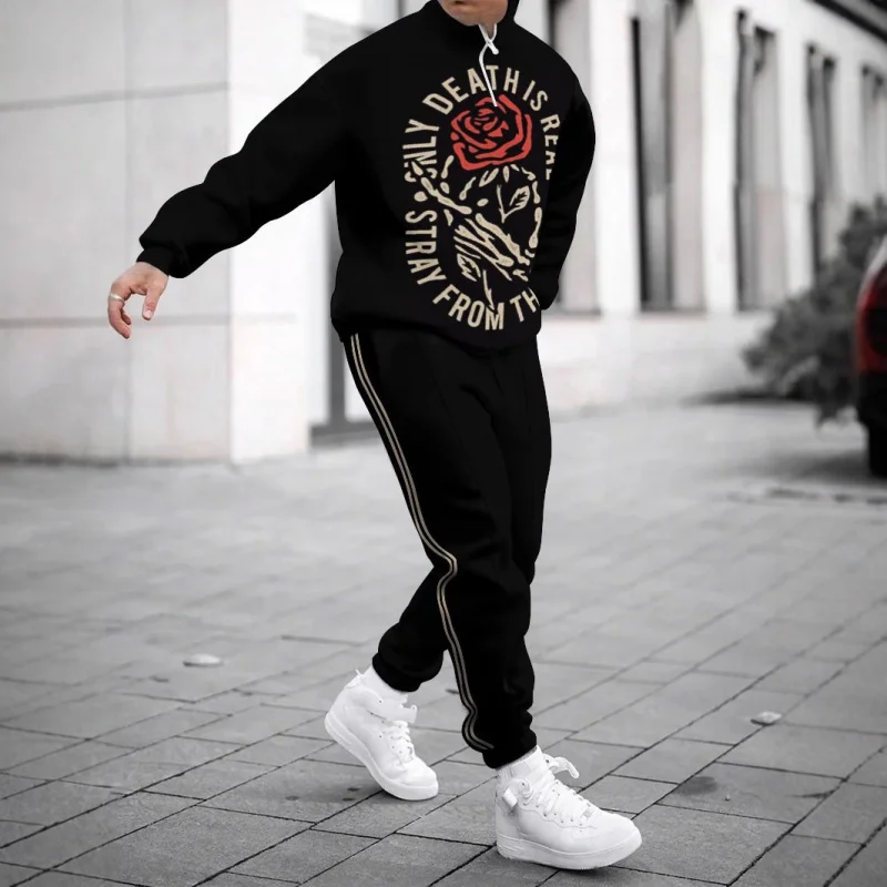 American Style Fashion Brand Men's Sportswear Fall Winter Personalized 3D Digital Printing Leisure Sports Sweater Trousers 2 Set