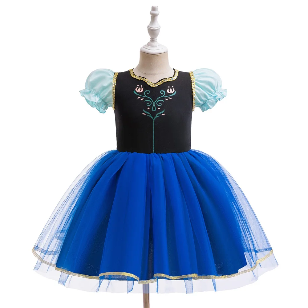 Young Girls Anna Princess Gown Kids Embroidery Frozen Party Dress Kids Fashion Cosplay Dresses Children Fluffy Lace New Costumes