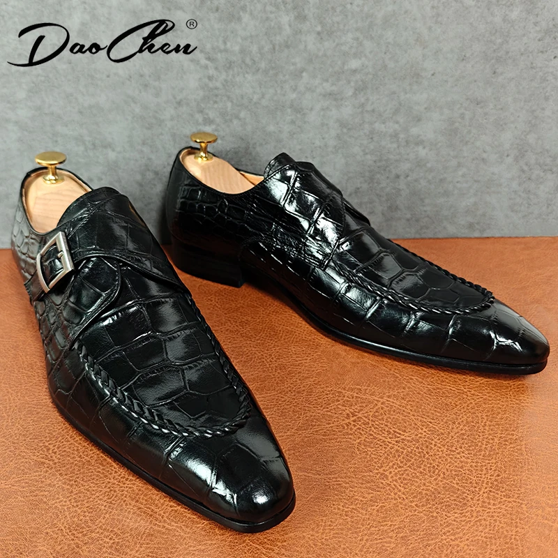 Mocassins de couro masculino, sapatos pretos, estampa de crocodilo, padrão tecido, homens vestem sapatos, casamento, escritório, marca de luxo