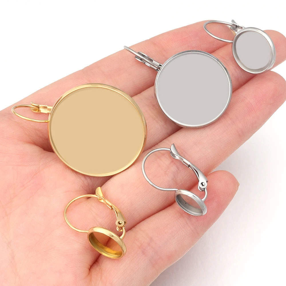 8-25mm 6 pezzi colori classici placcati francese leva posteriore orecchini base, misura 8-25mm cabochon in vetro orecchino forniture vuote per gioielli