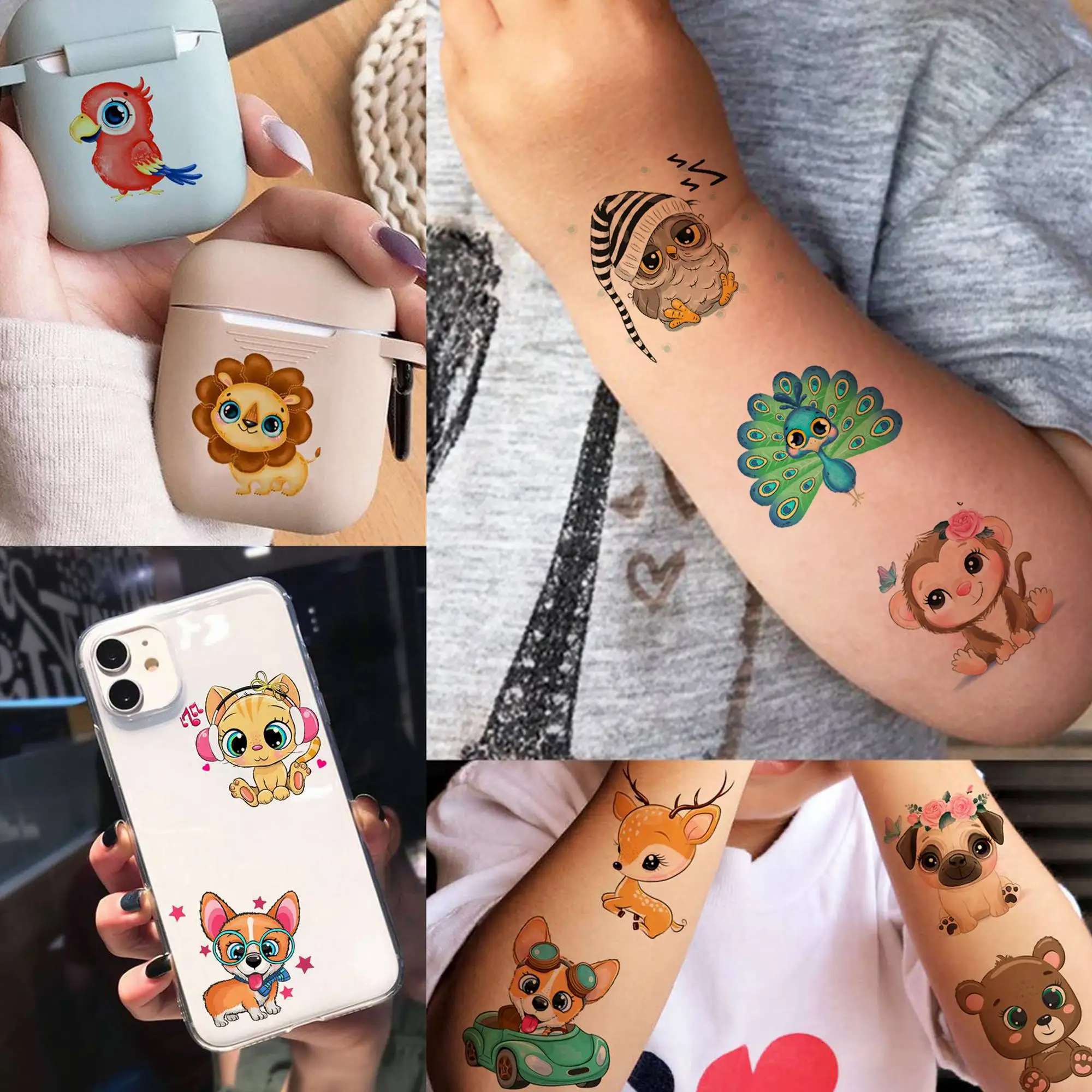 50 PCS 3D Cute Animals Temporary Tattoos For Men Women, Cartoon Animals Lion Dog Cat ZOO Fake Tattoo Sticker Kids Birthday Gifts