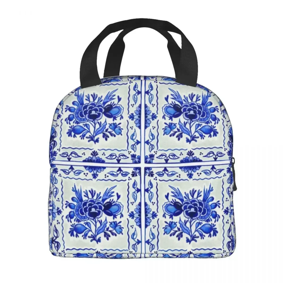 2023 New Modern Delft Blue Tiles Insulated Lunch Bags Vintage Floral Lunch Container For Kids School Children Storage Food Box