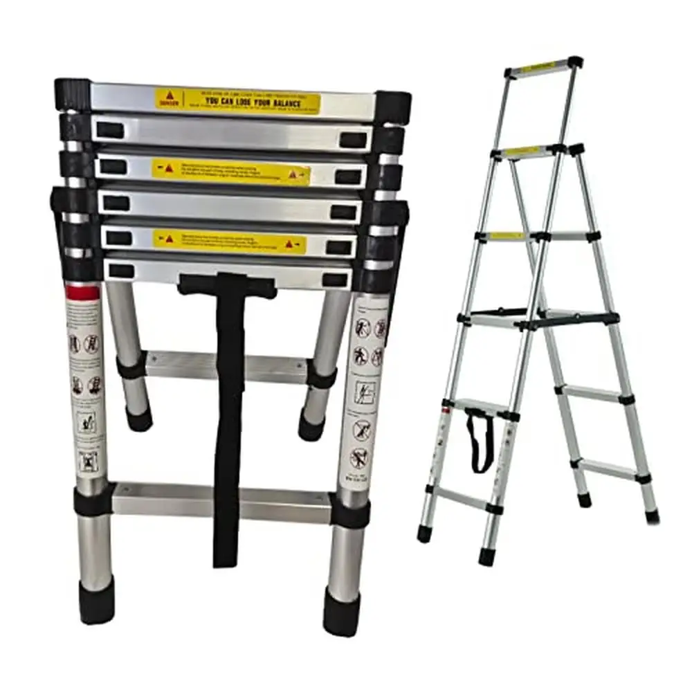 Folding Telescoping Ladder 6FT 7FT Aluminium A-Frame Extension 330lbs Capacity Portable Heavy Duty Step Ladder Thumb Buttons