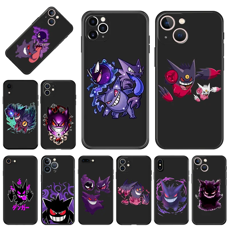 Silicone Soft Phone Case for iphone 16Plus 15 14 13 12 11 16 Pro Max Mini XR SE 7 8 Plus Cartoon Gengar Pokemon Black Back Cover