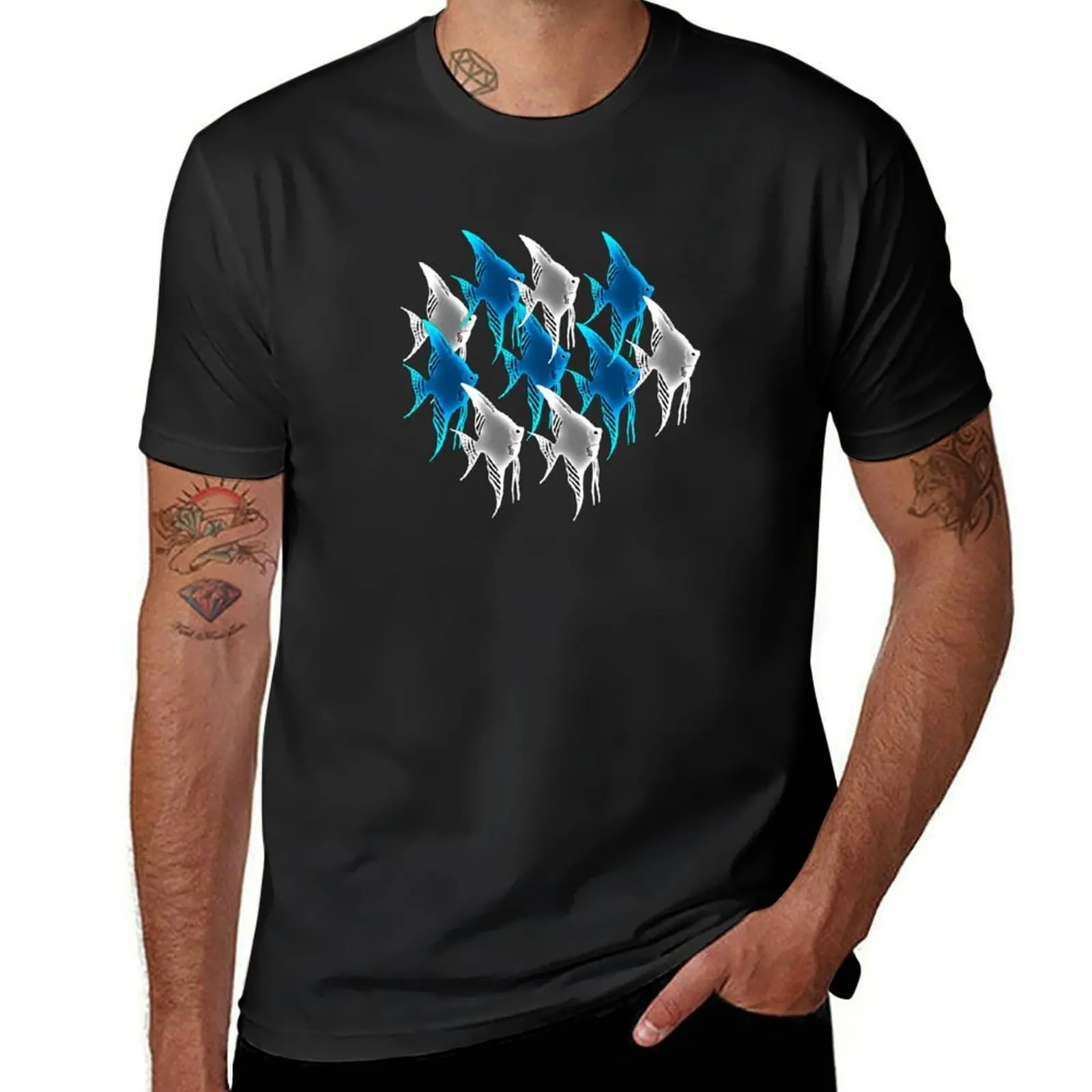 Blue Angelfish Scalare and Platinum Angelfish Scalare T-Shirt vintage clothes hippie clothes oversized t shirt men