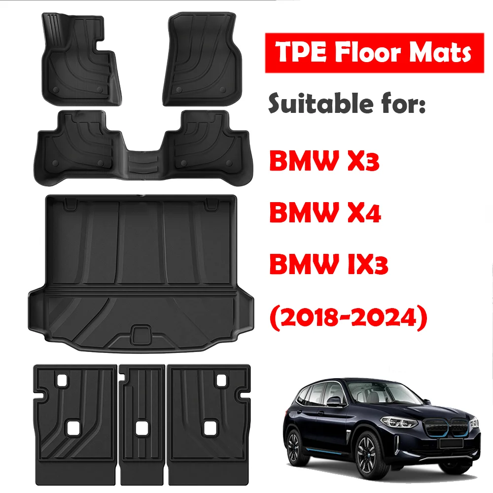 TPE Floor Mats for 2018-2024 BMW X3 & X4 & IX3 Trunk Cargo Liner All Weather Floor Liner 2nd Row Seatback Protecter Mat 