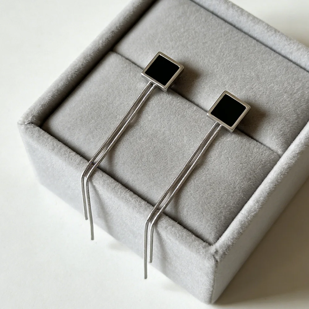 Simple Geometric Square Drop Earring For Women Korean Fashion Silver-color Line Long Tassel Dangle Earrings Party Jewelry Gift
