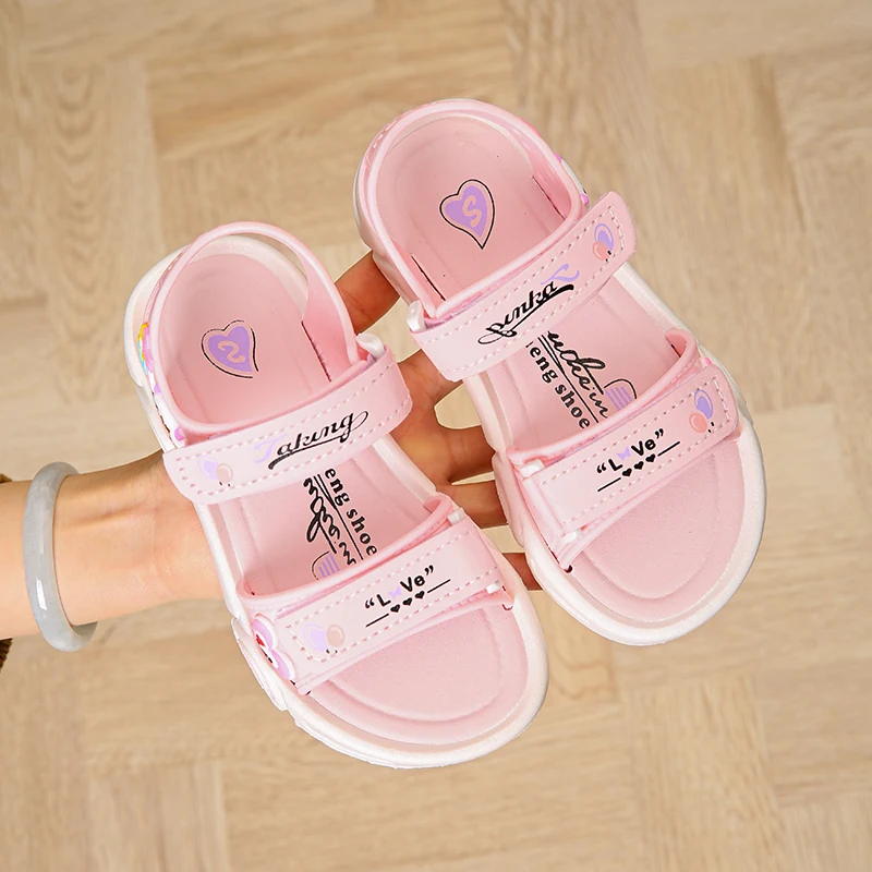 Trendy Cute Cartoon Open Toe Sandals For Girls, Breathable Lightweight Wear-resistant Sandals For Spring And Summer