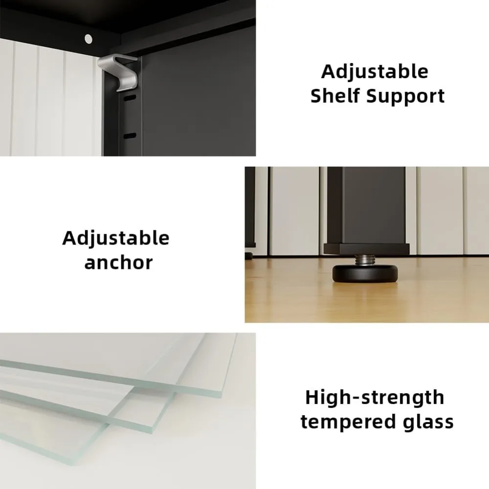 خزانة عرض بأبواب زجاجية، خزانة تحف 5 طبقات مع أرفف قابلة للتعديل، 21 حافظة عرض أضواء ملونة يمكنك صنعها بنفسك للتجميع