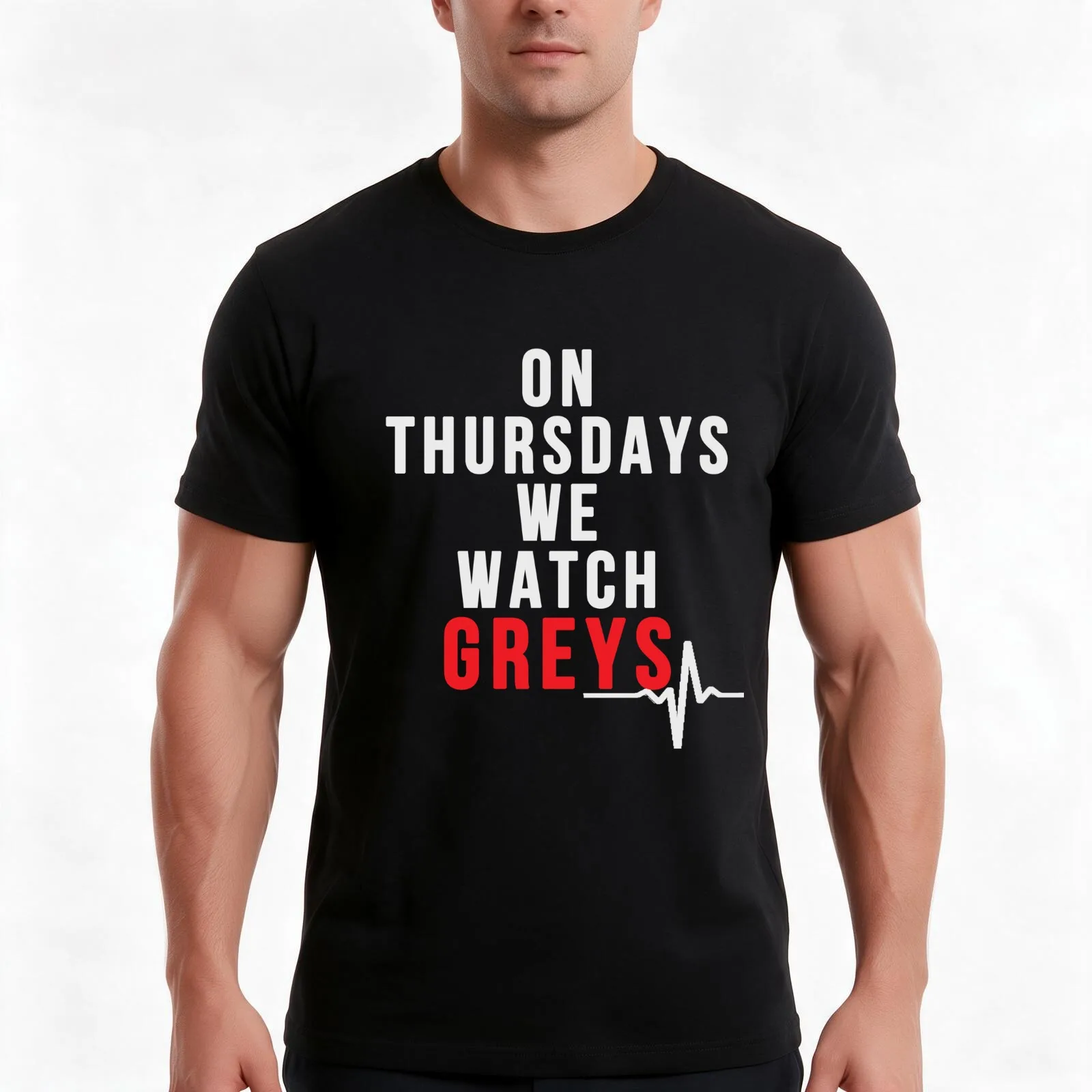 On Thursdays We Watch Greys - White Text T-Shirt, Summer Casual Cotton Tee, Oversized Streetwear Tops, Vintage Graphic Print