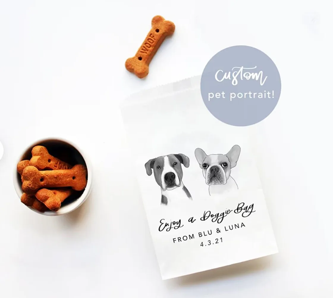 50 Favor Bags with Custom Pet Illustration | CUSTOM Pet Portrait Dog Treat Favor Bag | Thanks for Celebrating my Humans | Dog