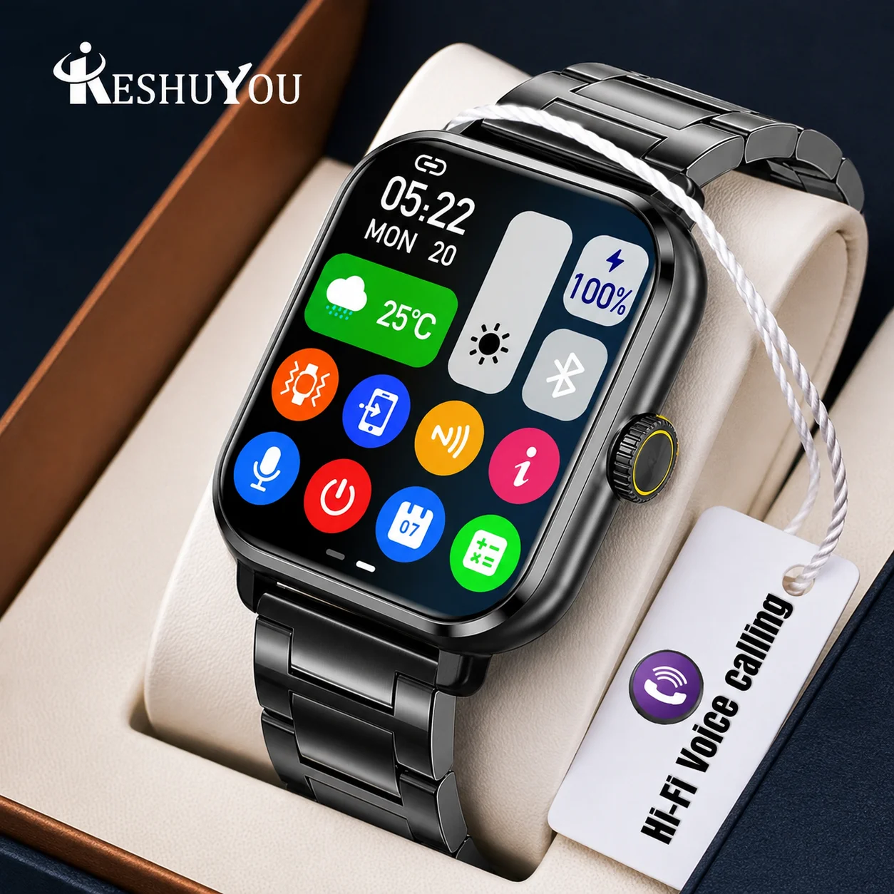 KESHUYOU New Smart Watch 2.01" HD Display Bluetooth Call Message Alert Sports Mode Fitness Tracker for Men Women