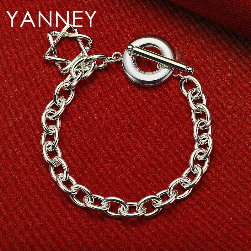 

925 Sterling Silver 8 Inches Cute Star Pendant Bracelet For Woman Girlfriend Party Fashion Charm Jewelry Gift