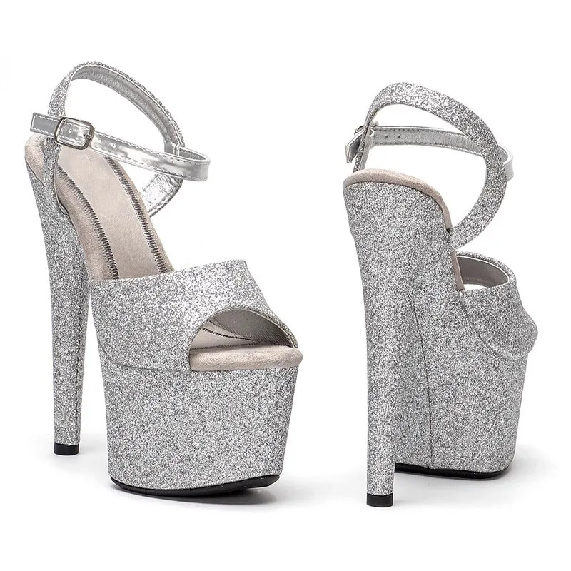 Mulheres sexy 17cm/7 polegada salto alto glitter sandálias plataforma à prova dwaterproof água peep toe pólo vestido de dança sandálias 004