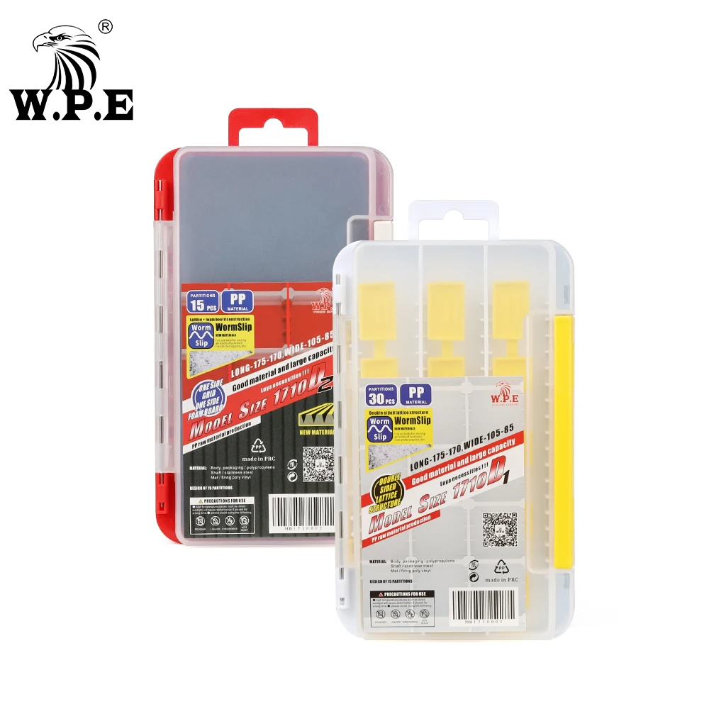 

W.P.E Fishing Tackle Box Plastic Storage Case 15-30pcs Compartments Double Side Fishing Lure Boxes Fishing Bait Hook Box 1pcs