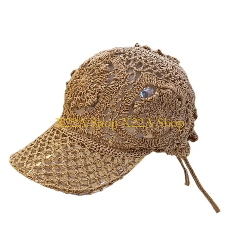 Unique Crochet Baseball Cap Breathable Openwork Mesh Summer Sun Hat for Daily Wear, Vacation, Outdoor Walks and Travel