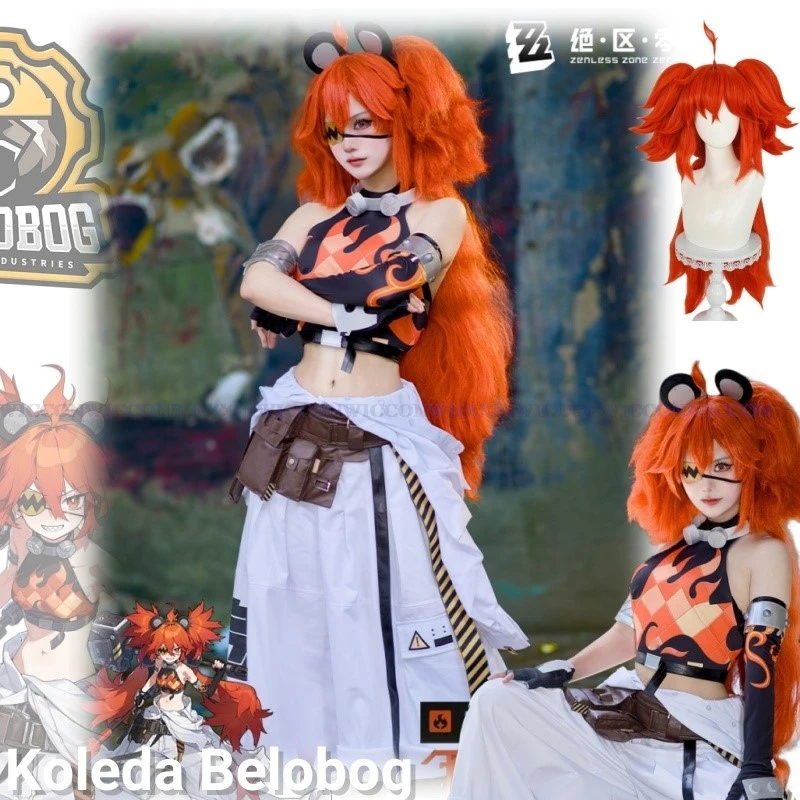 

Koleda Belobog Zenless Zone Zero Anime Game Cosplay Costume Wig Heavy Industries Uniform Orange Long Hair Headgear Gloves