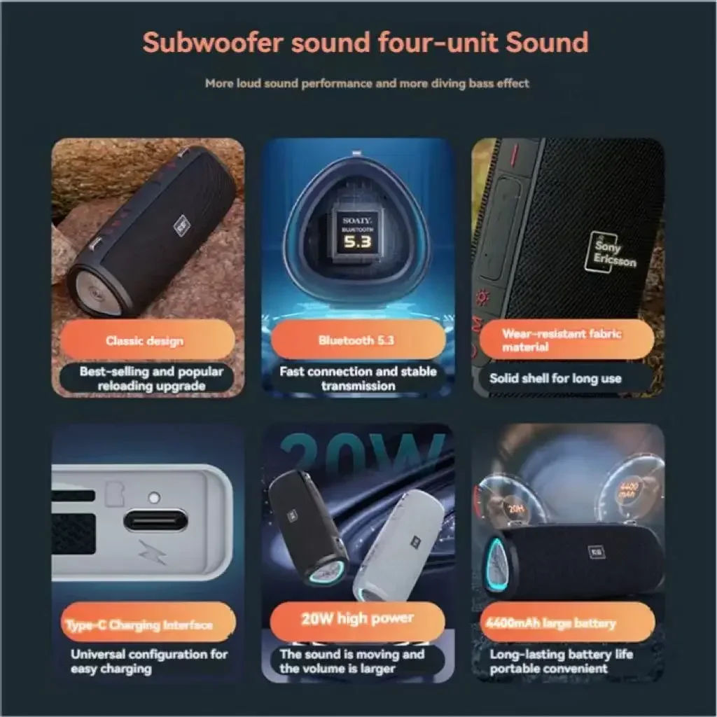 Sony Ericsson S36MAX Wireless Portable Bluetooth Speaker Outdoor RGB Dual Speaker High Sound Quality Speaker Home Car Subwoofer