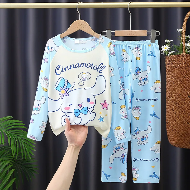 Pijama infantil de manga comprida, pijamas primavera, roupas homewear, cinnamoroll Kuromi Pochacco, kawaii, menino, menina, crianças, novo