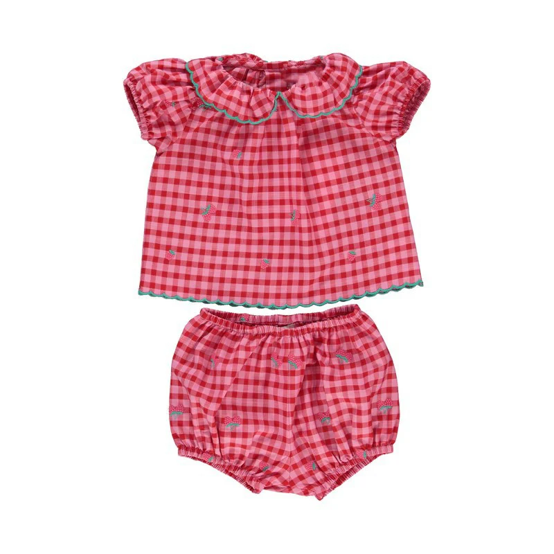 

baby shirt and shorts 2 pcs clothing sets 2025 new summer girls cute plaid tops and pants clothing sets