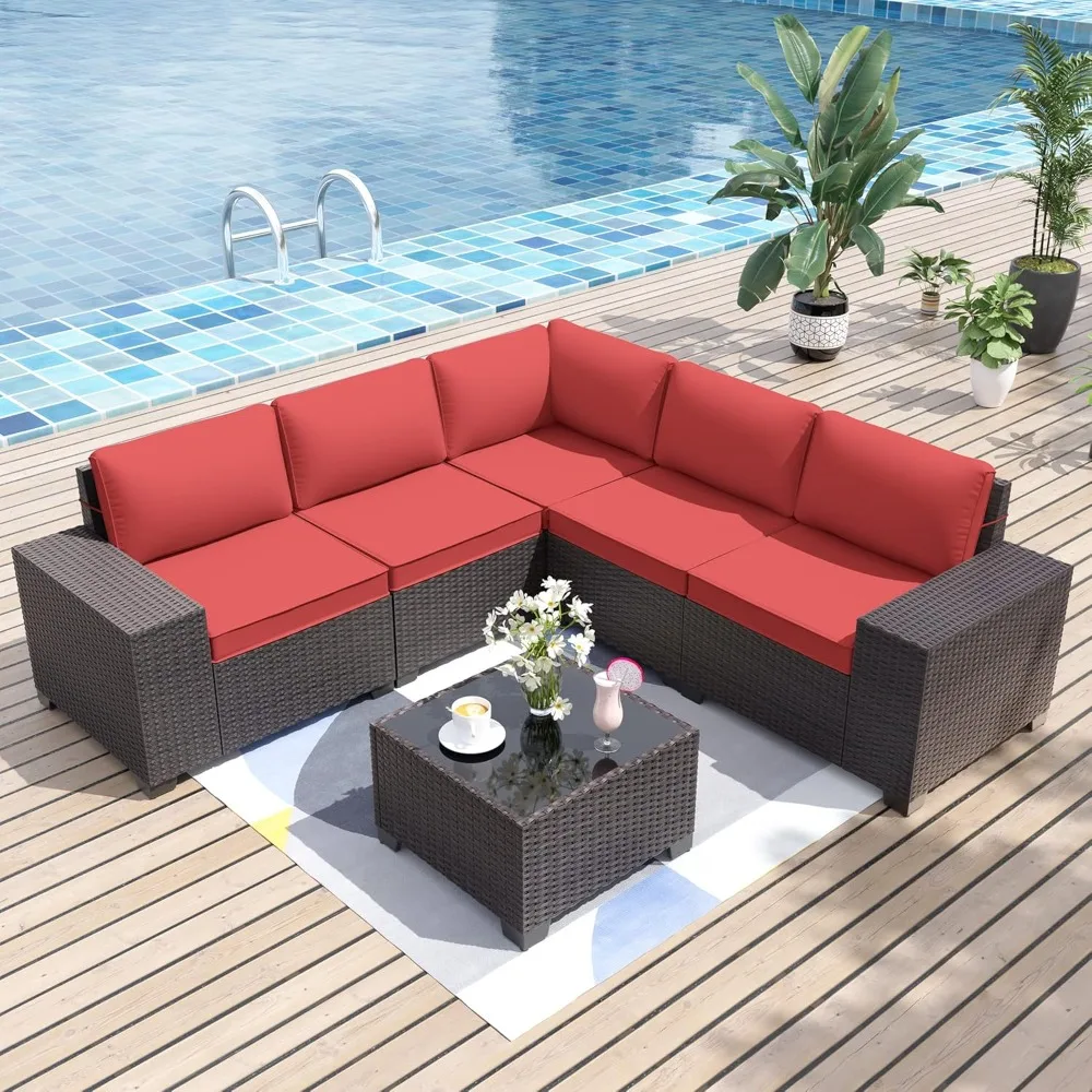 

6 Pieces Patio Sectional Outdoor Furniture Patio Sofa Chairs Set All Weather PE Rattan Wicker Couch Conversation Set