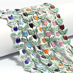 2pcs/lot Tulip Flower Ceramic Beads Multicolor Hand Painted Loose Porcelain Beads For Jewelry Making DIY Bracelets Accessories