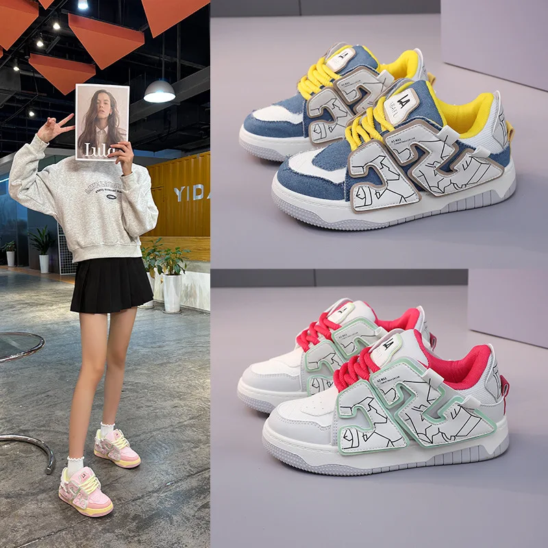 2023 New Casual Heightening Women's Sports Thick Sole Shallow Mouth Soft Sole Autumn Versatile Student Flat Sole Board Shoes