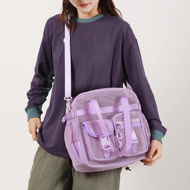 Women Mesh Beach Bag Multi Pockets Crossbody Shoulder Tote Quick Dry Hollow Swim Storage Bag Travel Outdoor Handbag