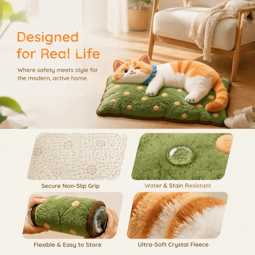 Soft 2D Cat Area Rug Pashmina Anti-fouling Home Decor Carpet Non-Slip Easy to Clean Cartoon Carpet Bedrooms