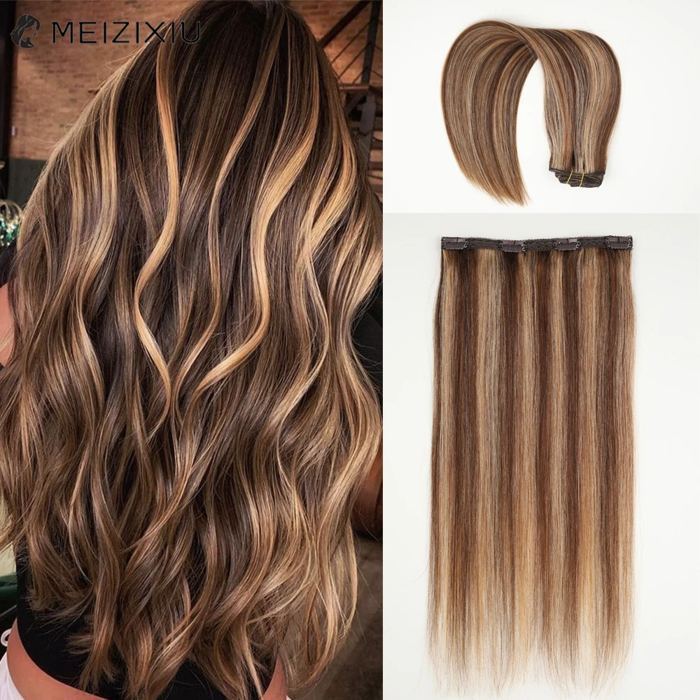 

Clip in Hair Extensions 100% Remy Hair Double Weft Clip-On HairPiece Clip in Human Hair Extensions For Women 12 to 18 Inch #4-27