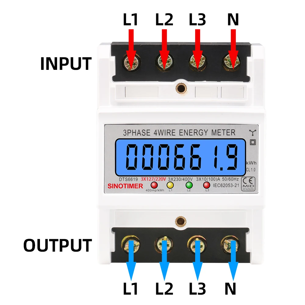 New 3 Phase 4 Wire Din Rail Energy Meter Power Consumption Monitor kWh Meter Wattmeter Bivolt 3*127/220V 3*230/400V 50/60HZ 100A