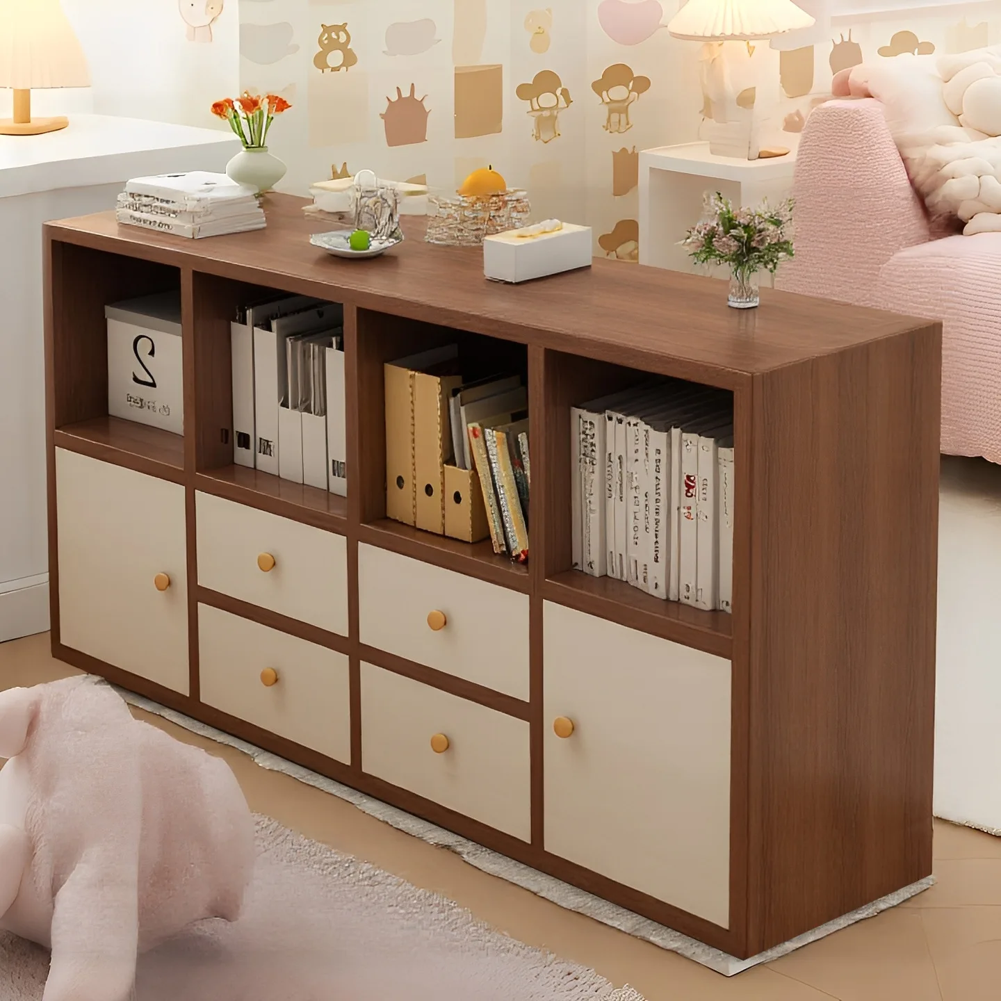 Bookcase Living Room Partition Side Cabinet Multi-layer Floor Locker Drawer Storage Locker White Lattice Cabinet Bookshelf