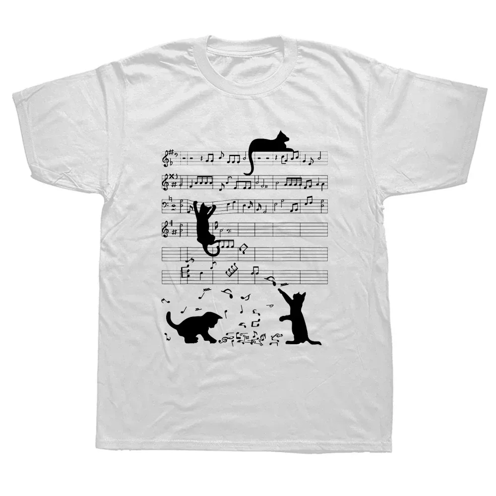 Funny Cat Playing Music Note Clef Musician Art T Shirts Graphic Cotton Streetwear Short Sleeve Birthday Gifts Piano T-shirt Men