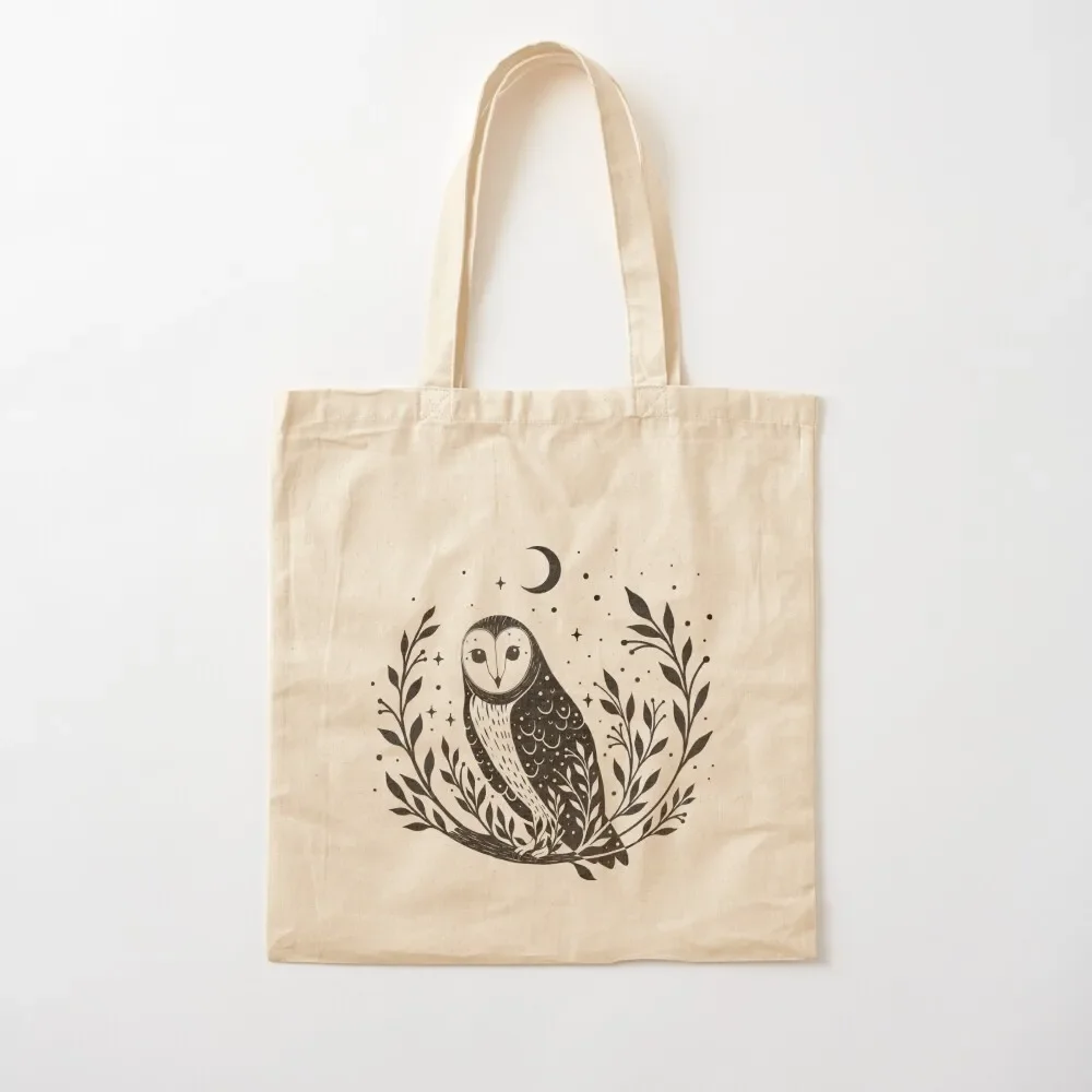 

Owl Moon- Black Tote Bag reusable grocery bags Reusable bags large size bags Tote Bag