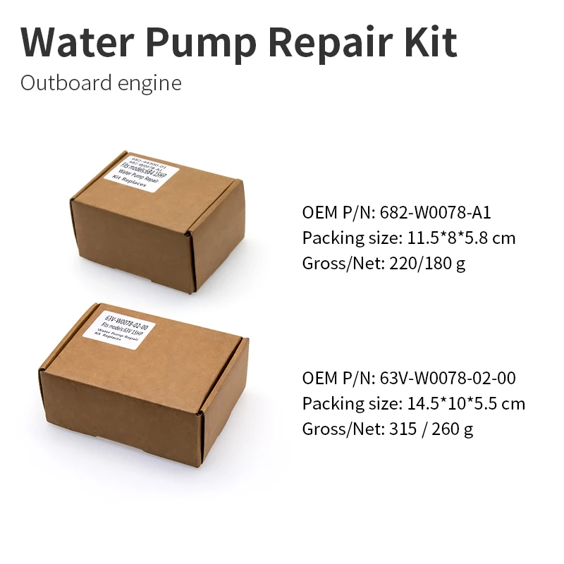 63V-W0078-02-00 - 682-W0078-A1 for Yamaha 2-stroke 15 or 20 HP Outboard Water Pump Impeller Repair Kit Lower Casing