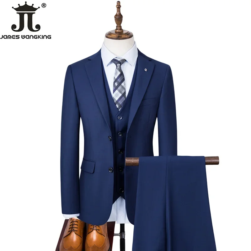 S-8XL Men\'s Suits (Jacket + Vest + Pants) High Quality Boutique Solid Color Casual Business Office Suit Set Three and Two Pieces