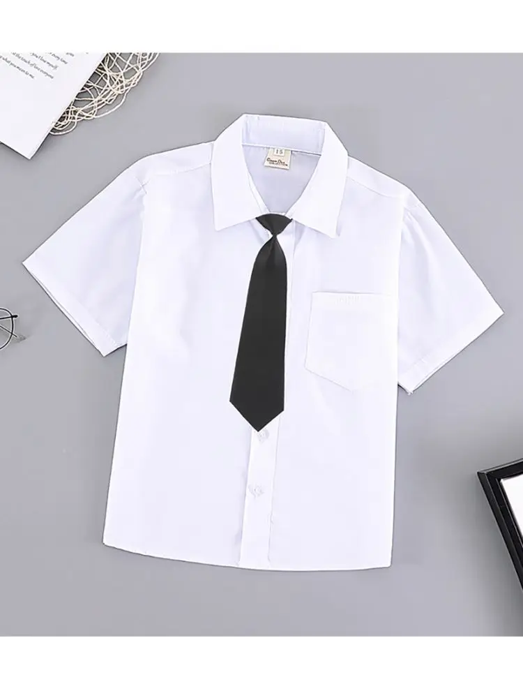 Boy Summer Blouse Solid Color Blouse Boys Casual Style Kids Blouse Teenage Children Clothing Boy 6 8 10 12 14