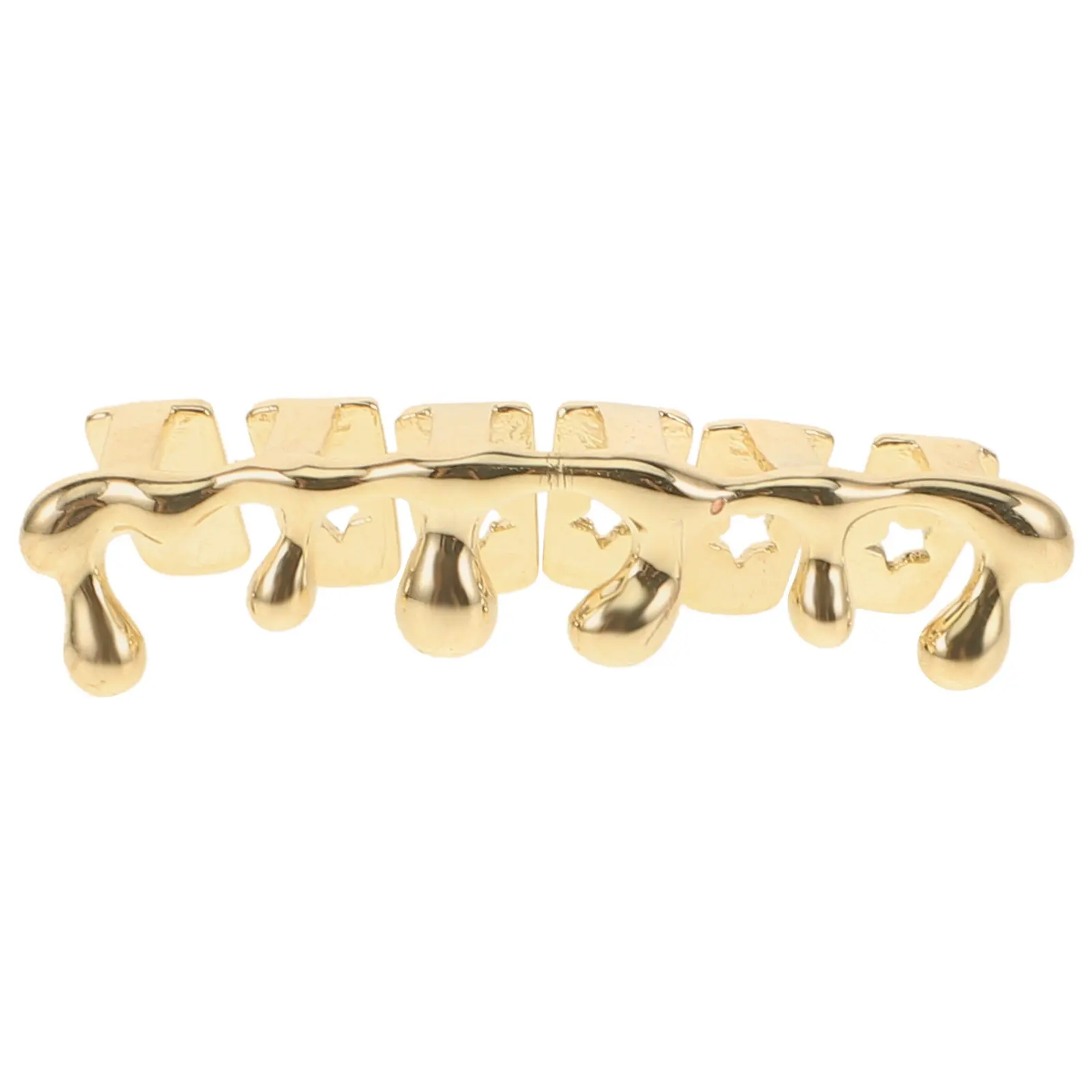 

Six Tooth Gold Plated Teardrop Drip Teeth Cap Hip Hop Fashion Mouth Grill for Costume Party Bottom Top Wear Unique Style Copper